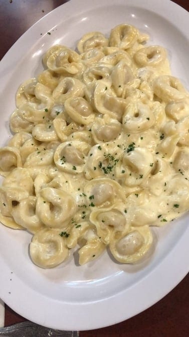 Tortellini panna (Alfredo sauce).