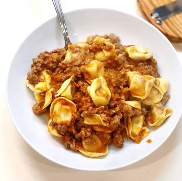 Tortellini meat sauce.