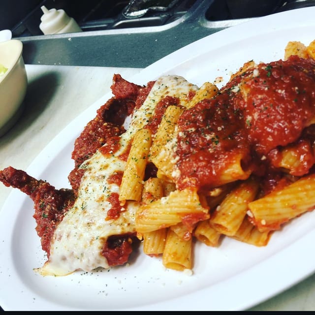 Shrimp parmigiana dinner.