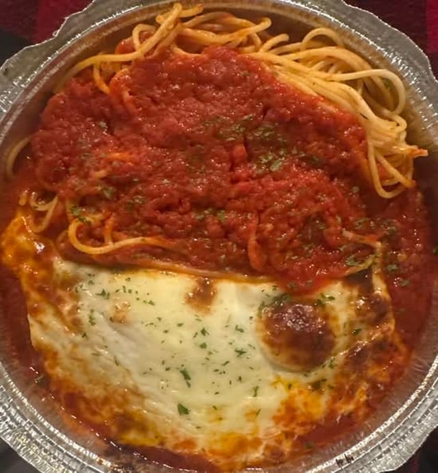 Eggplant parmigiana dinner.